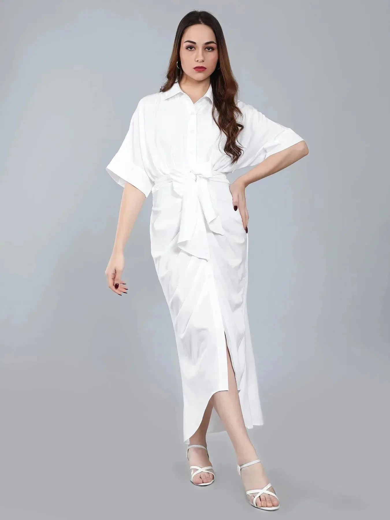 Cinched Waist Belted Shirt Dress