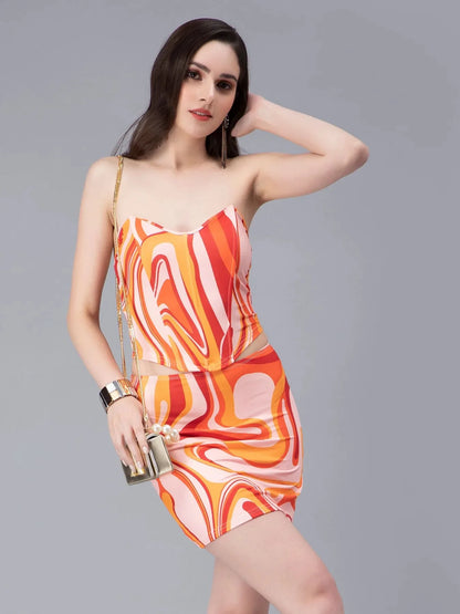 Swirl Print Top and Skirt Set