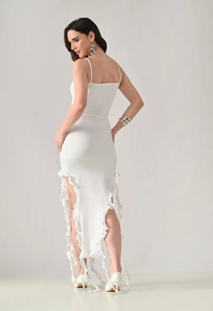 Ruffle Slit Midi Dress