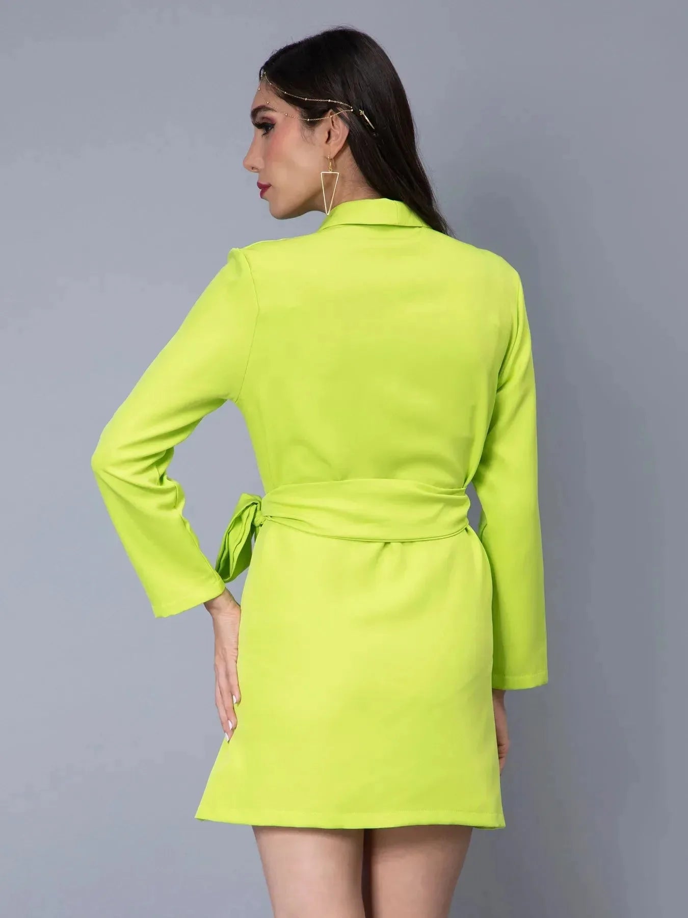 Shawl Lapel Tie Belt Dress