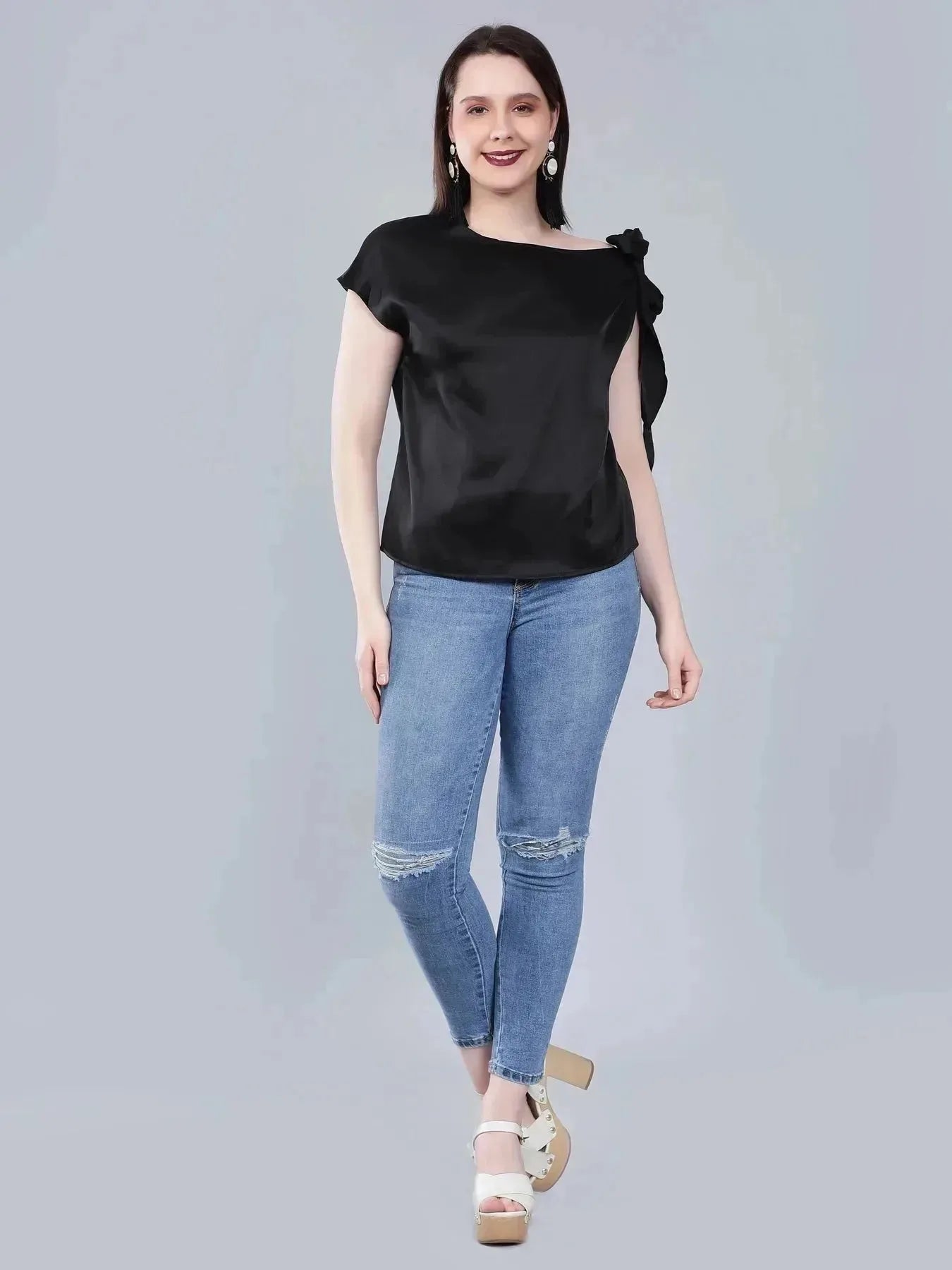 Tie Shoulder Satin Blouse