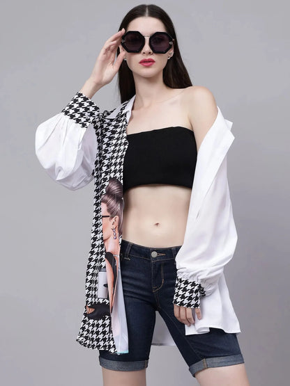 Houndstooth Pattern Oversized Shirt