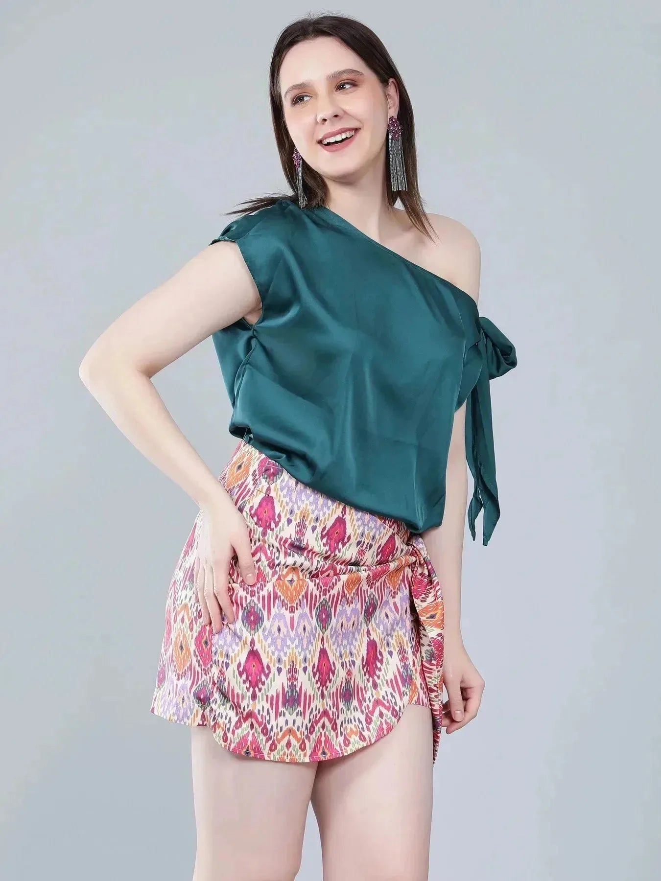 Tie Shoulder Satin Blouse