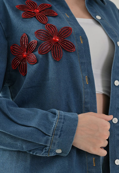 Rhinestone Patch Denim Shirt
