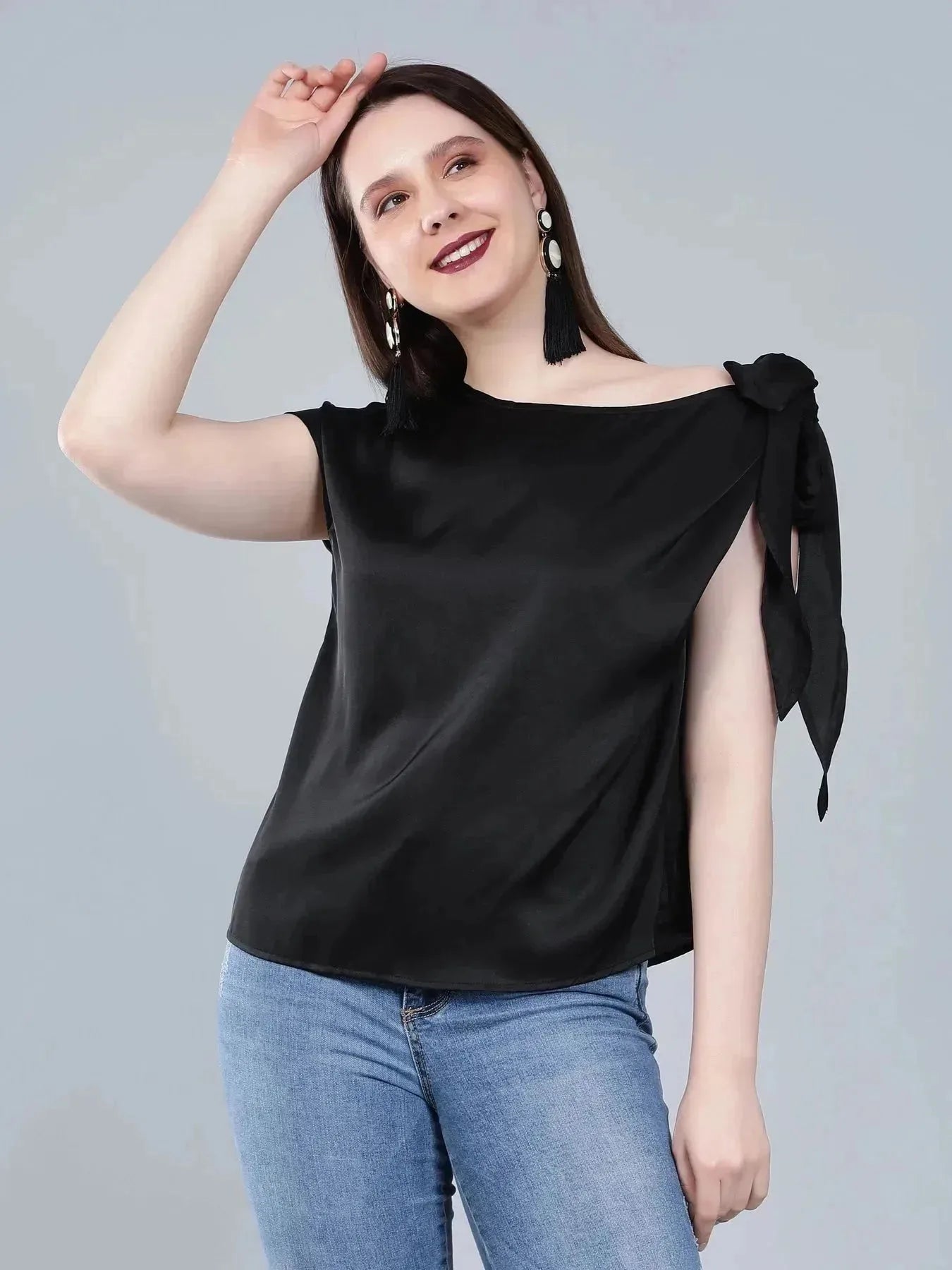 Tie Shoulder Satin Blouse