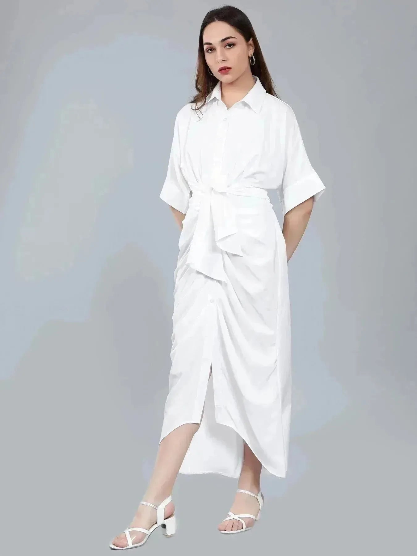 Cinched Waist Belted Shirt Dress