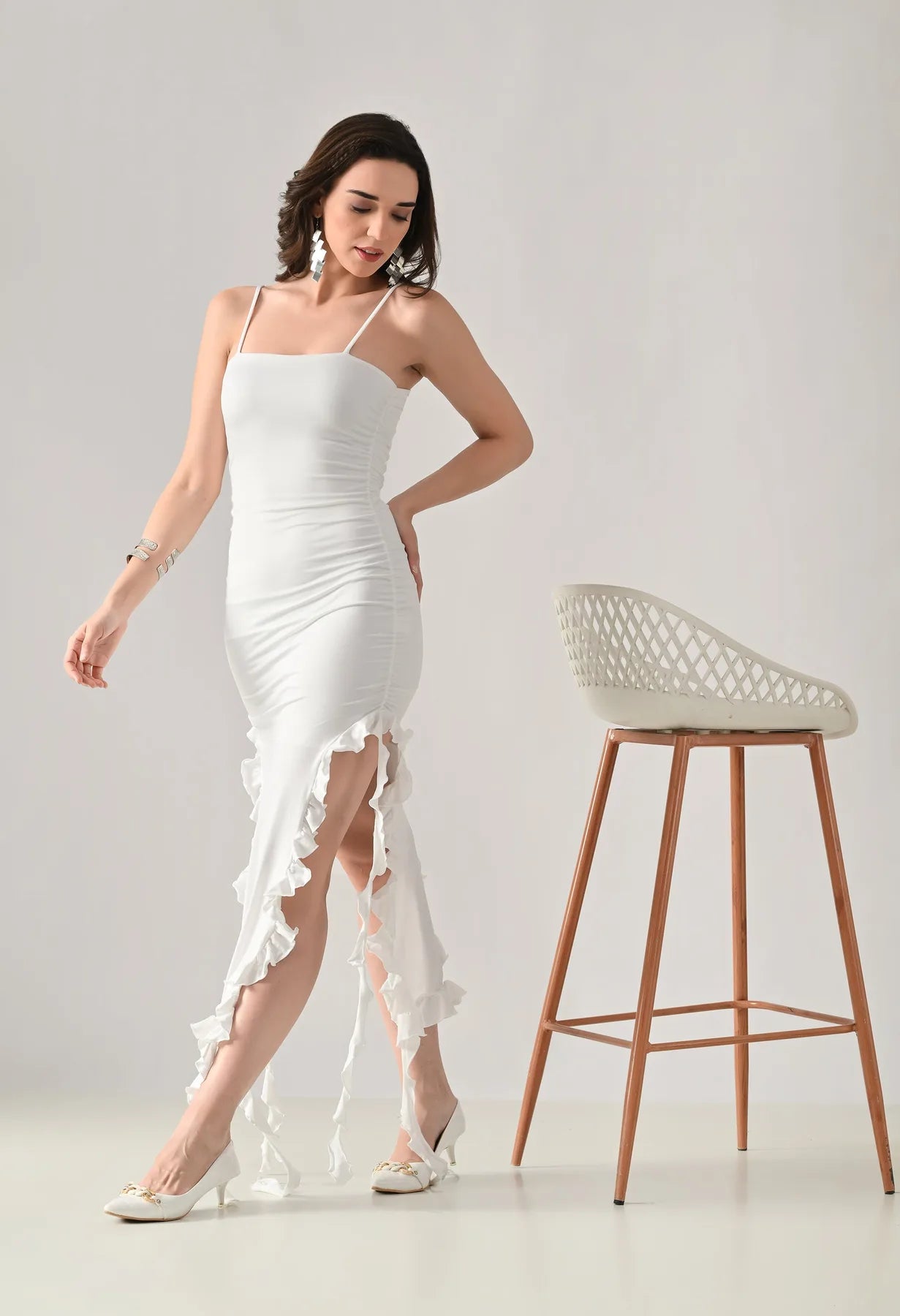 Ruffle Slit Midi Dress