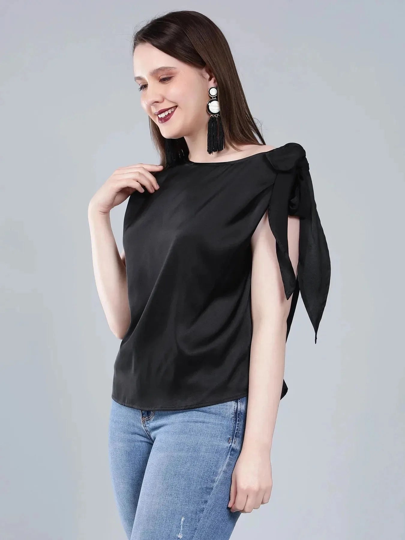 Tie Shoulder Satin Blouse