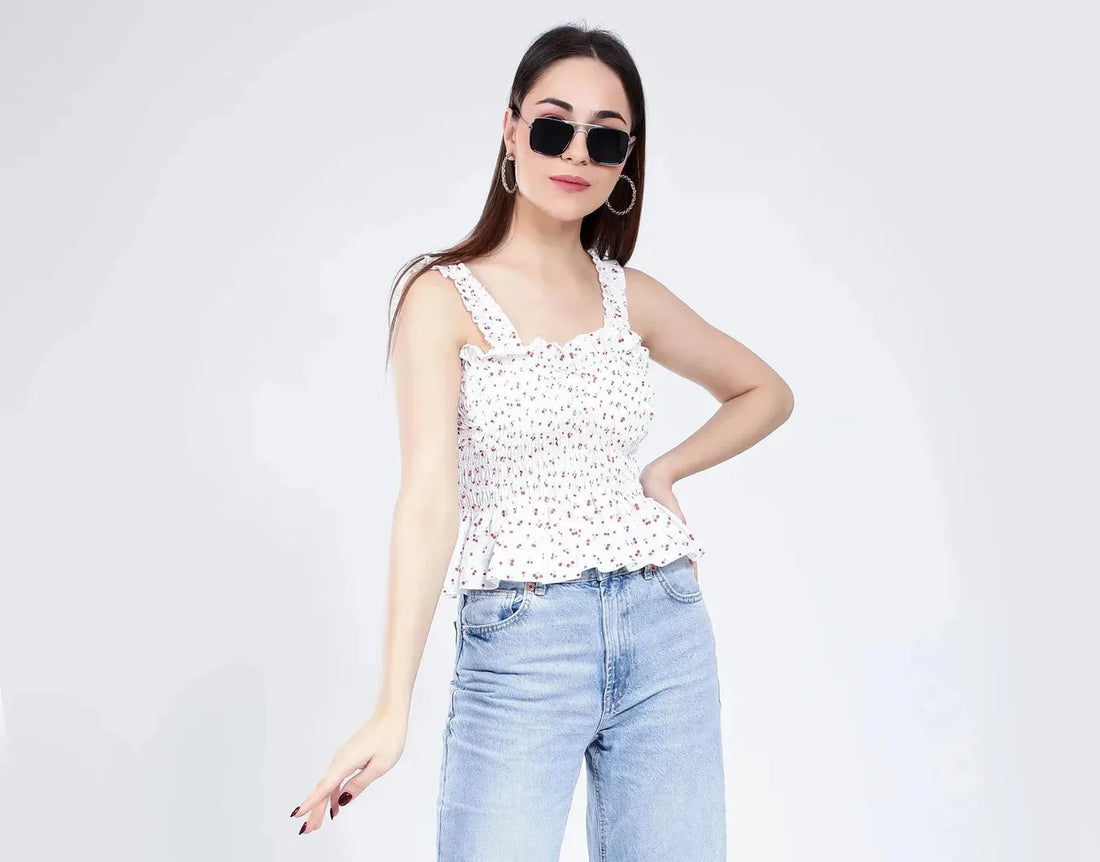 Smocking Cherry Print Top