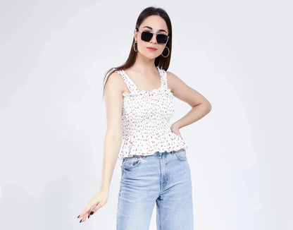 Smocking Cherry Print Top
