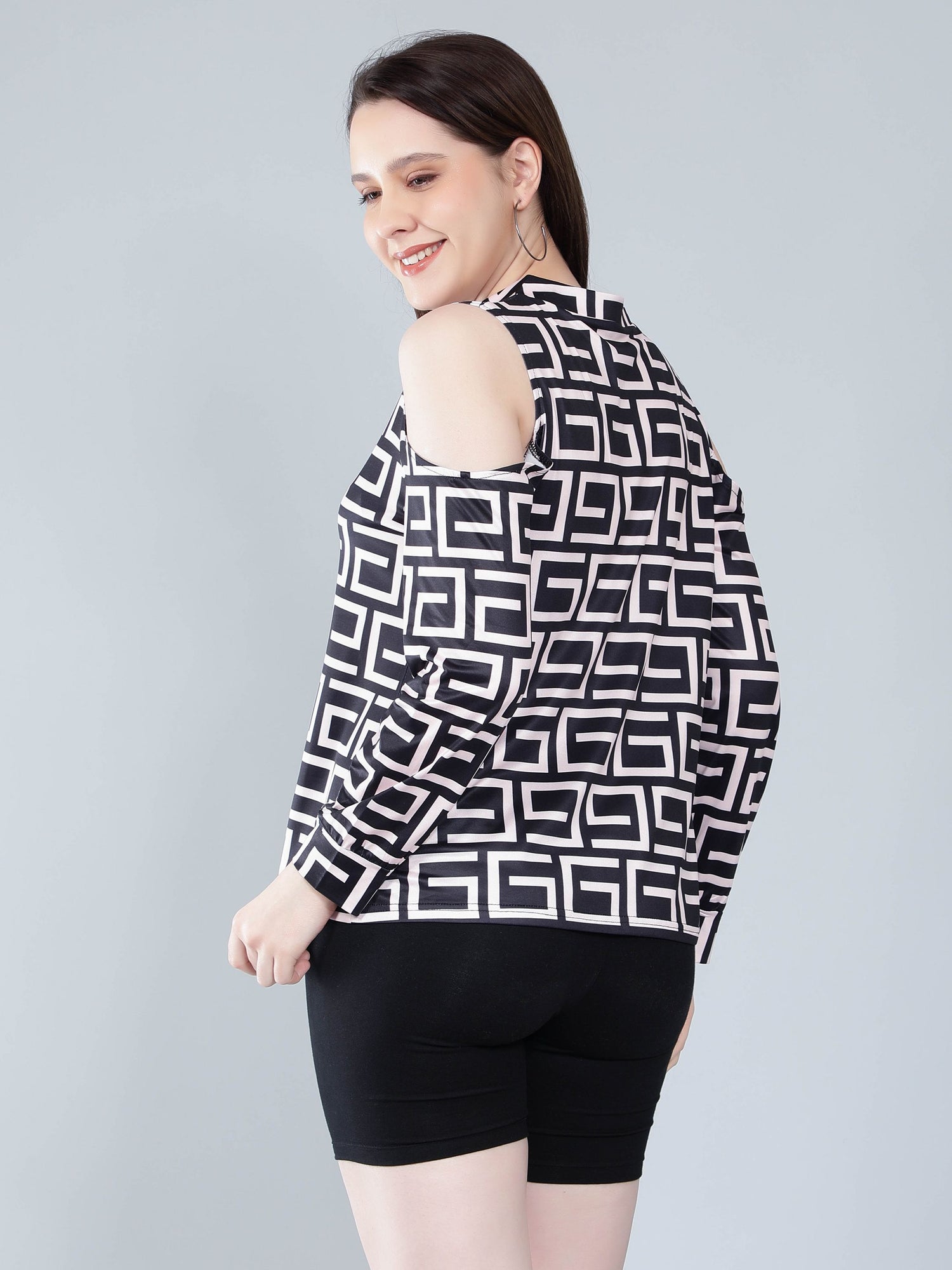 Geometrical Cold Shoulder Blouse