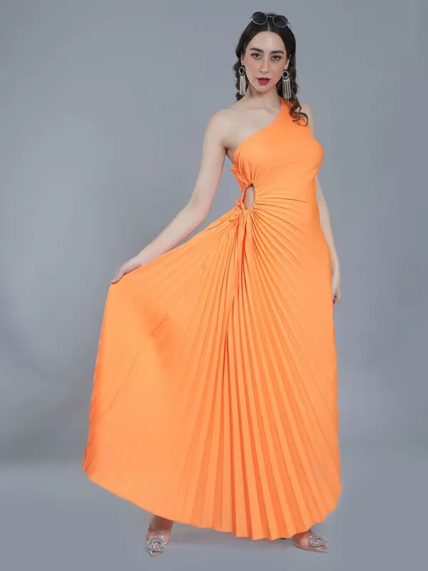 One-Shoulder Pleated Maxi Dress