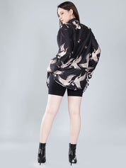 Crane Print Oversized Shirt
