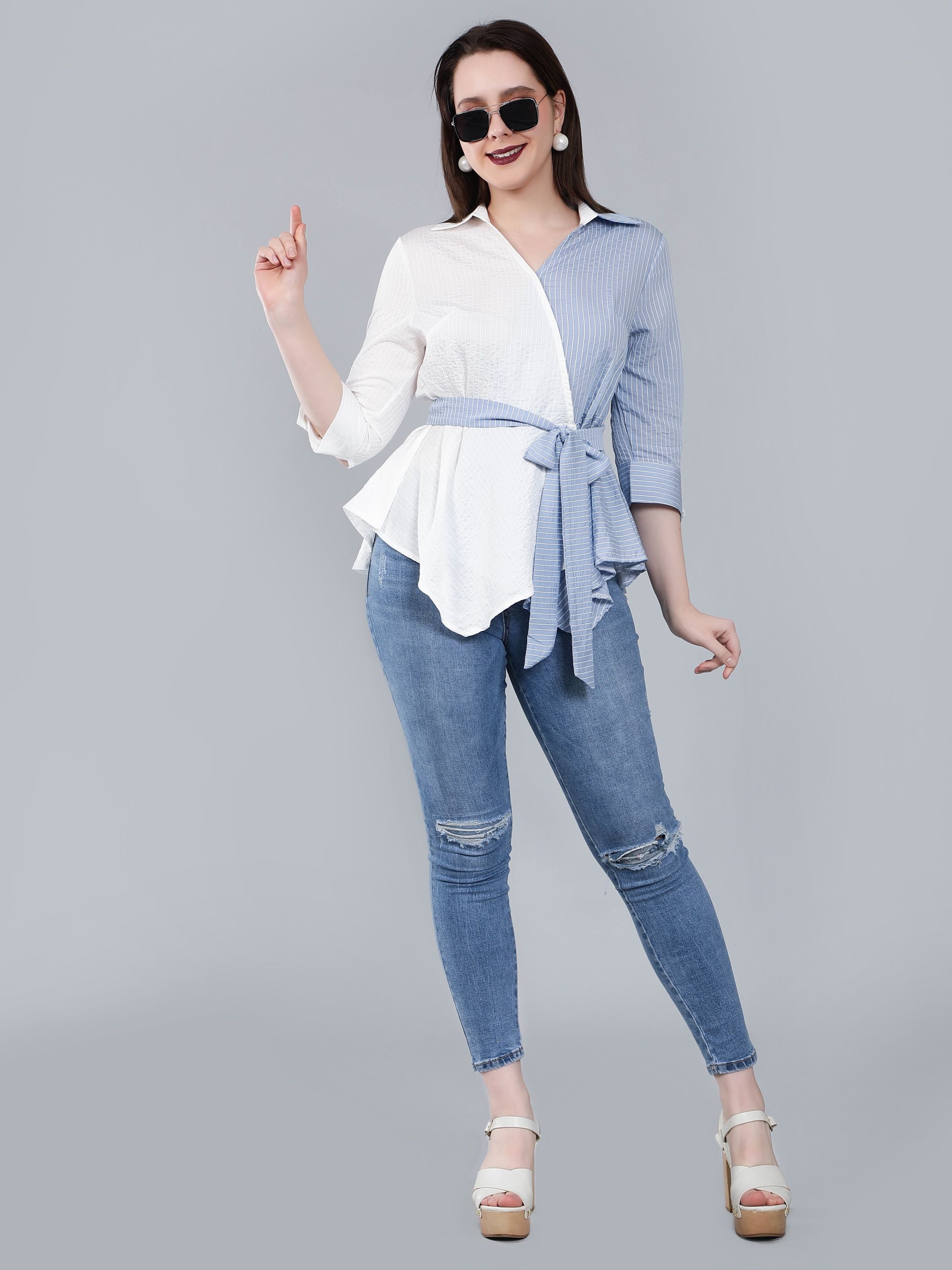 Colorblock Overlap Assymetrical Belted Top