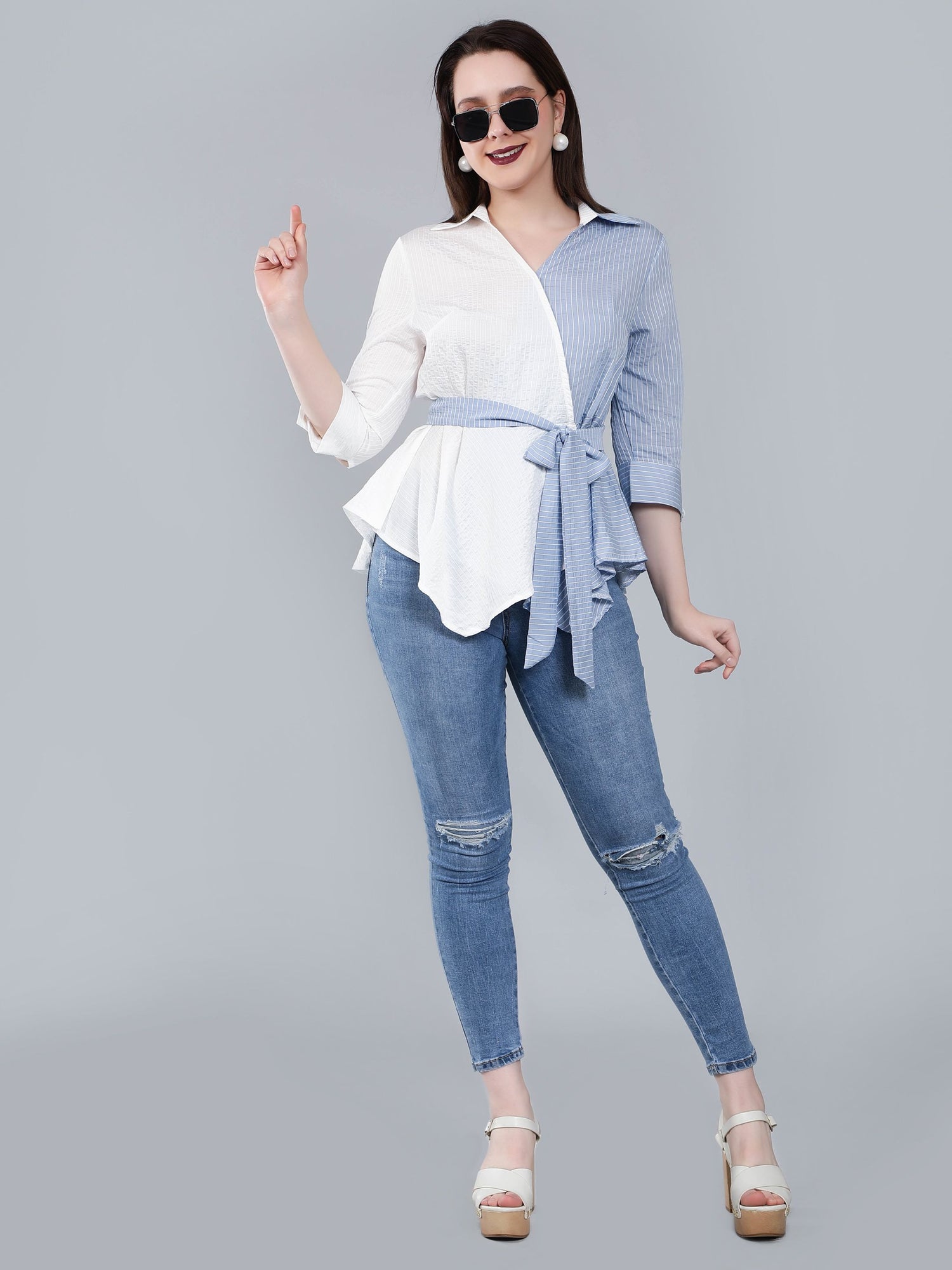 Colorblock Overlap Assymetrical Belted Top