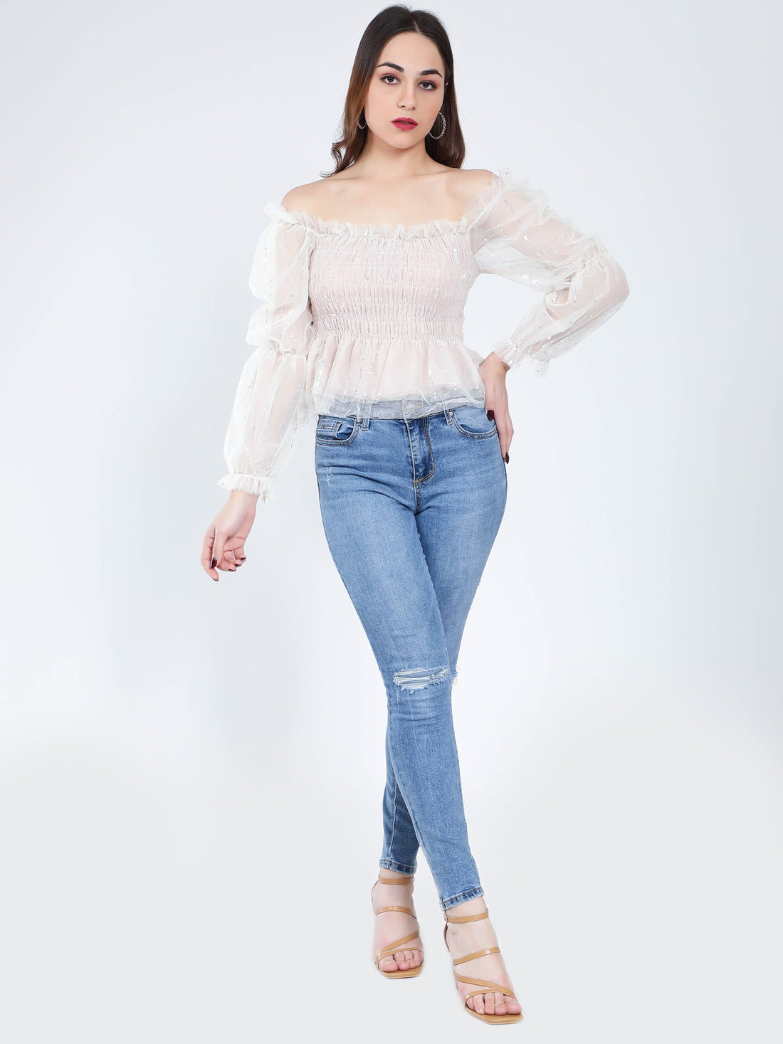 Tulle Smocking Glitter Top