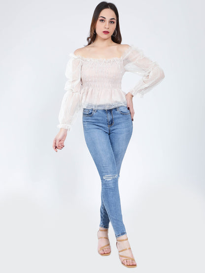 Tulle Smocking Glitter Top