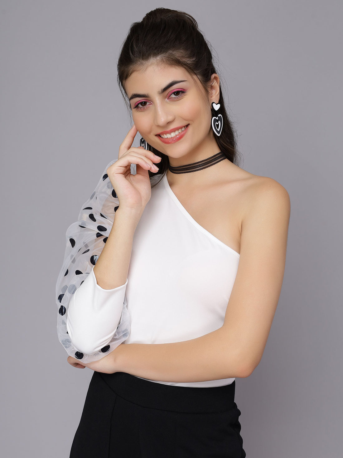 Sexy One Shoulder Dotted Blouse