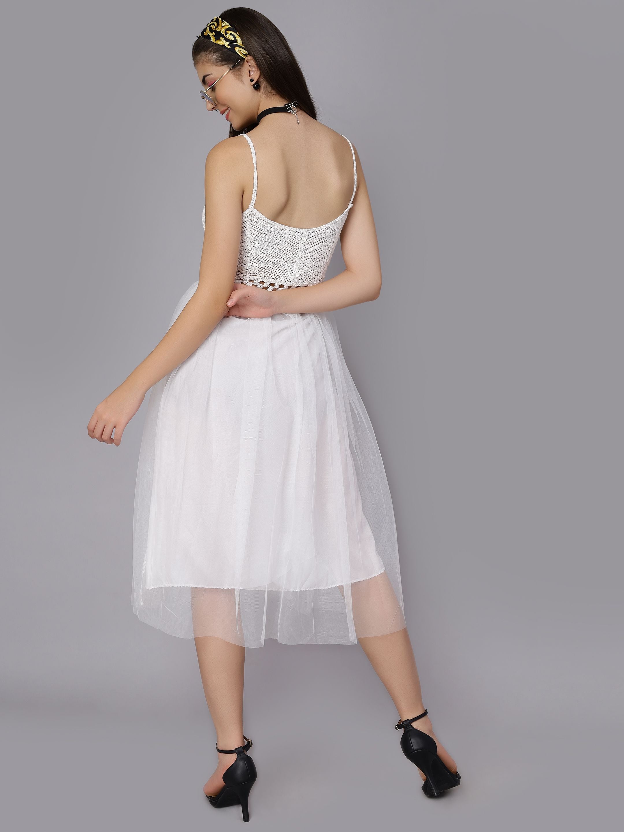 Summer Crochet Tulle Midi Dress