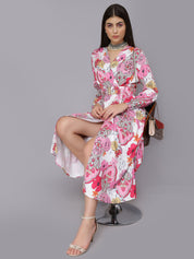 Abstract Floral Pattern Midi Dress