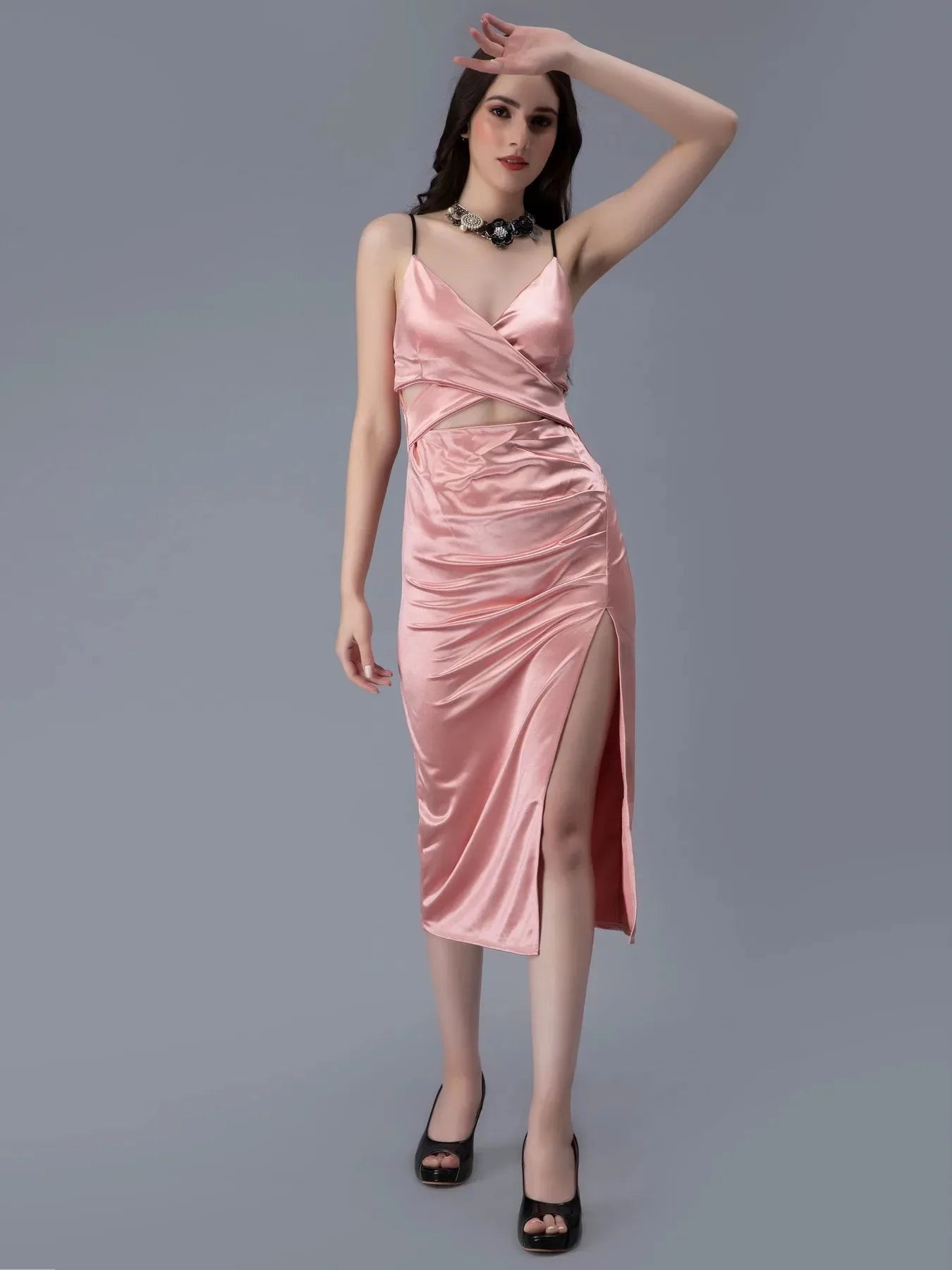 Cross Front Satin Dress