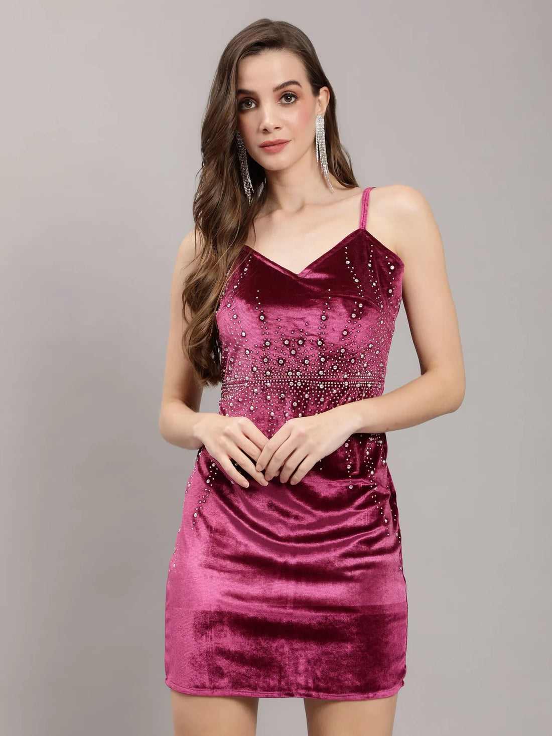 Rhinestones Studded Velvet Strappy Dress