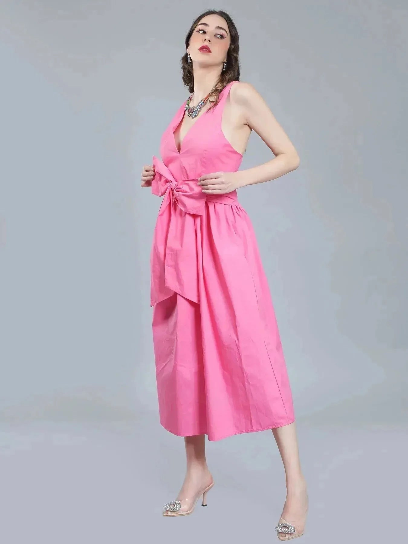 Deep V-Neck Cotton Dress