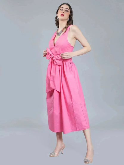 Deep V-Neck Cotton Dress