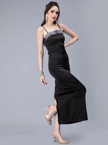 Rhinestones Embellished Satin Dress