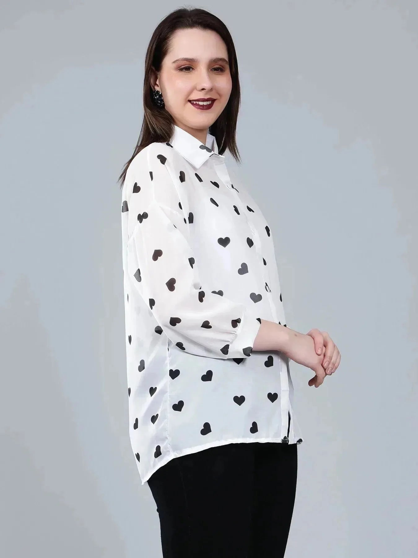 Heart Print Sheer Shirt