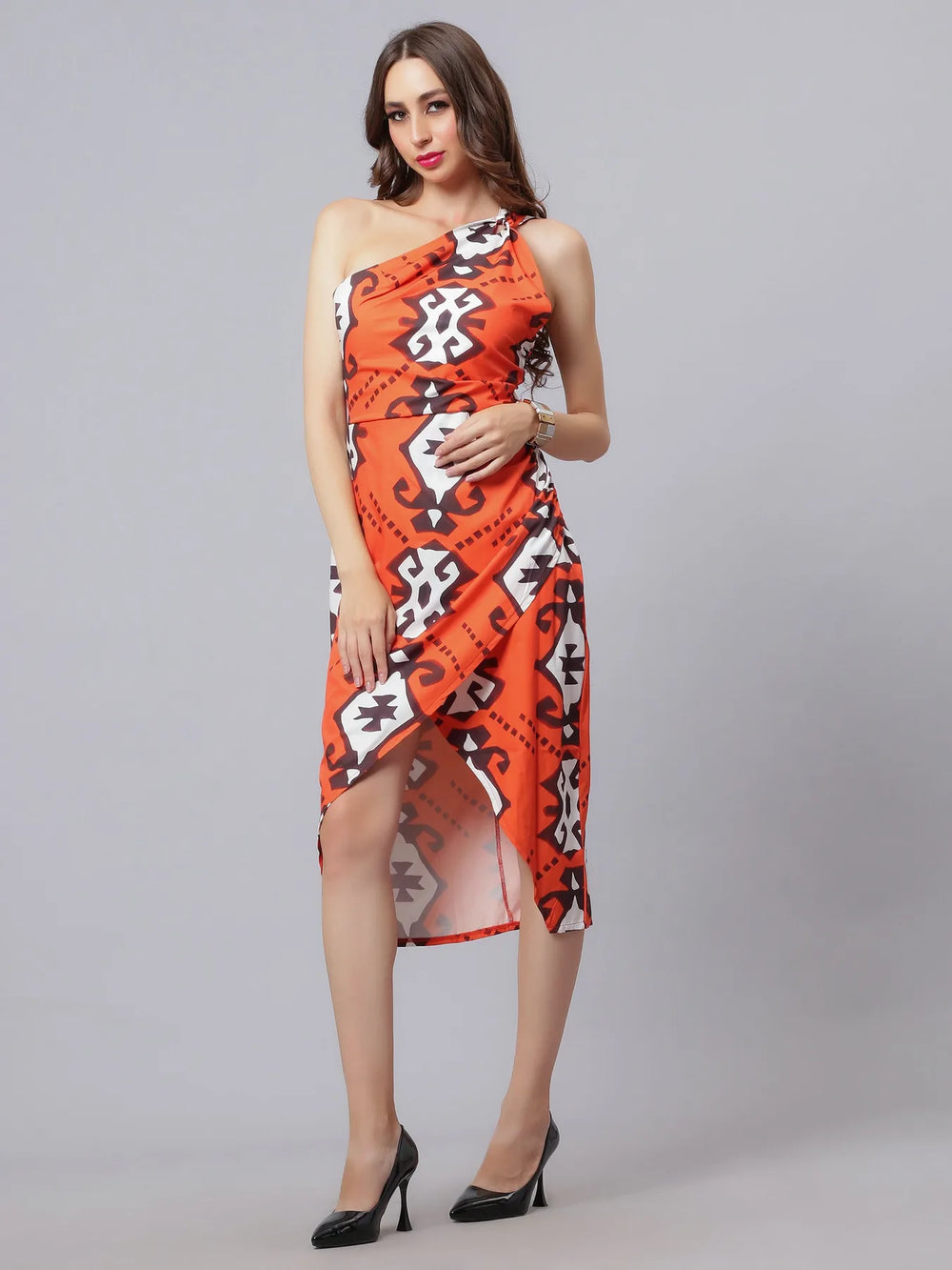 Hot Orange Printed Dress