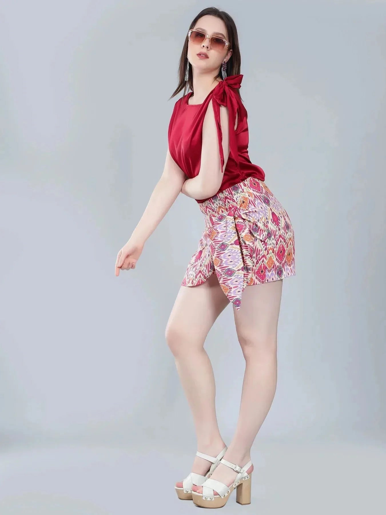 Tie Shoulder Satin Blouse