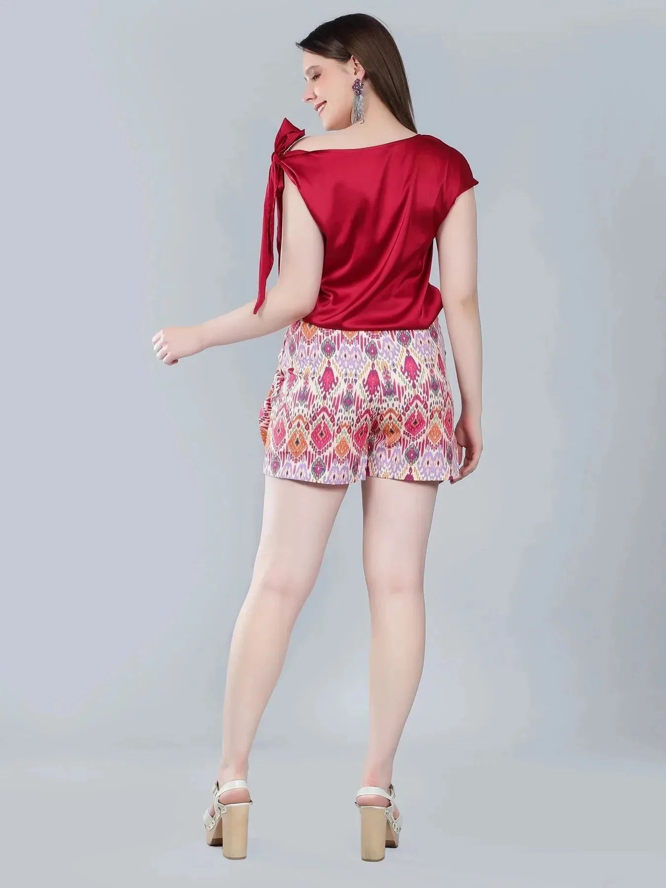 Tie Shoulder Satin Blouse