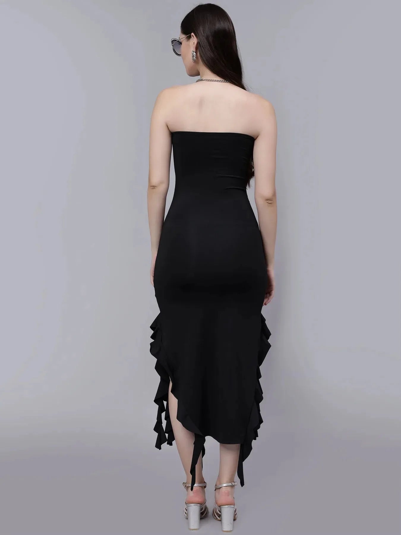 Ruffle Trim Split Thigh Tube Dress