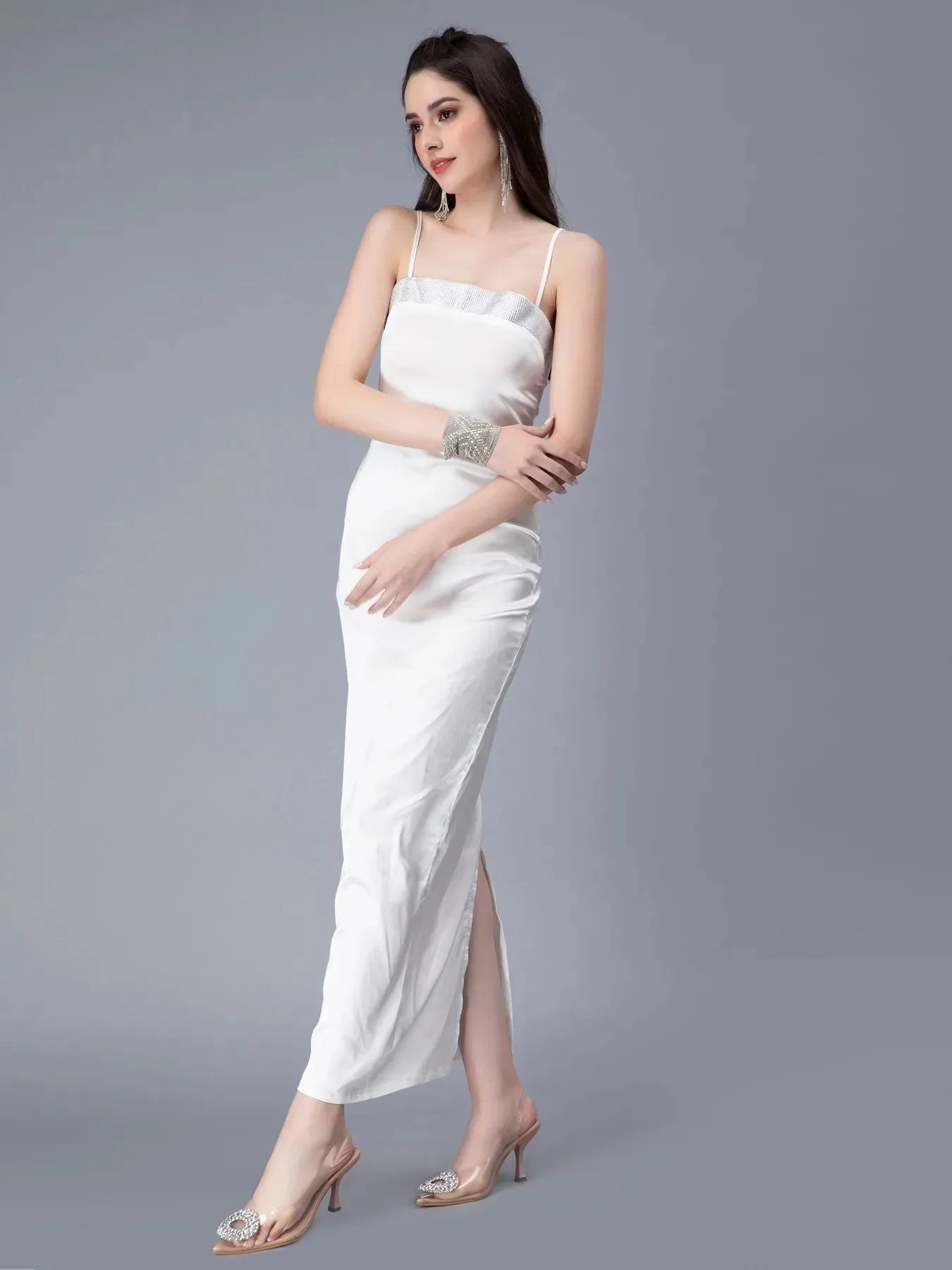 Rhinestones Embellished Satin Dress