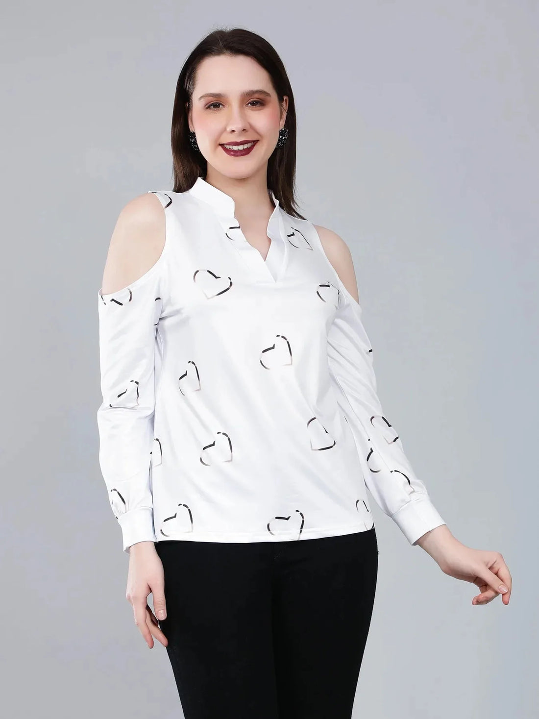 Cold Shoulder Heart Printed Blouse