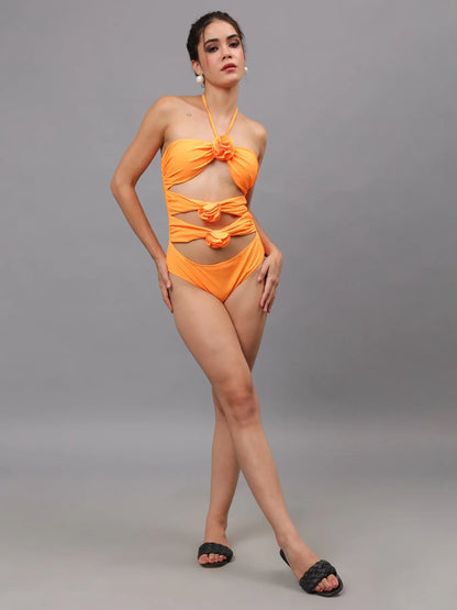 Halter Cut Out Monokini With Sarong