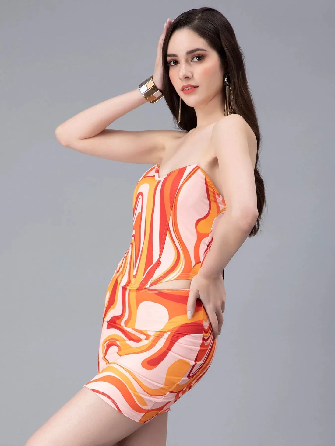 Swirl Print Top and Skirt Set