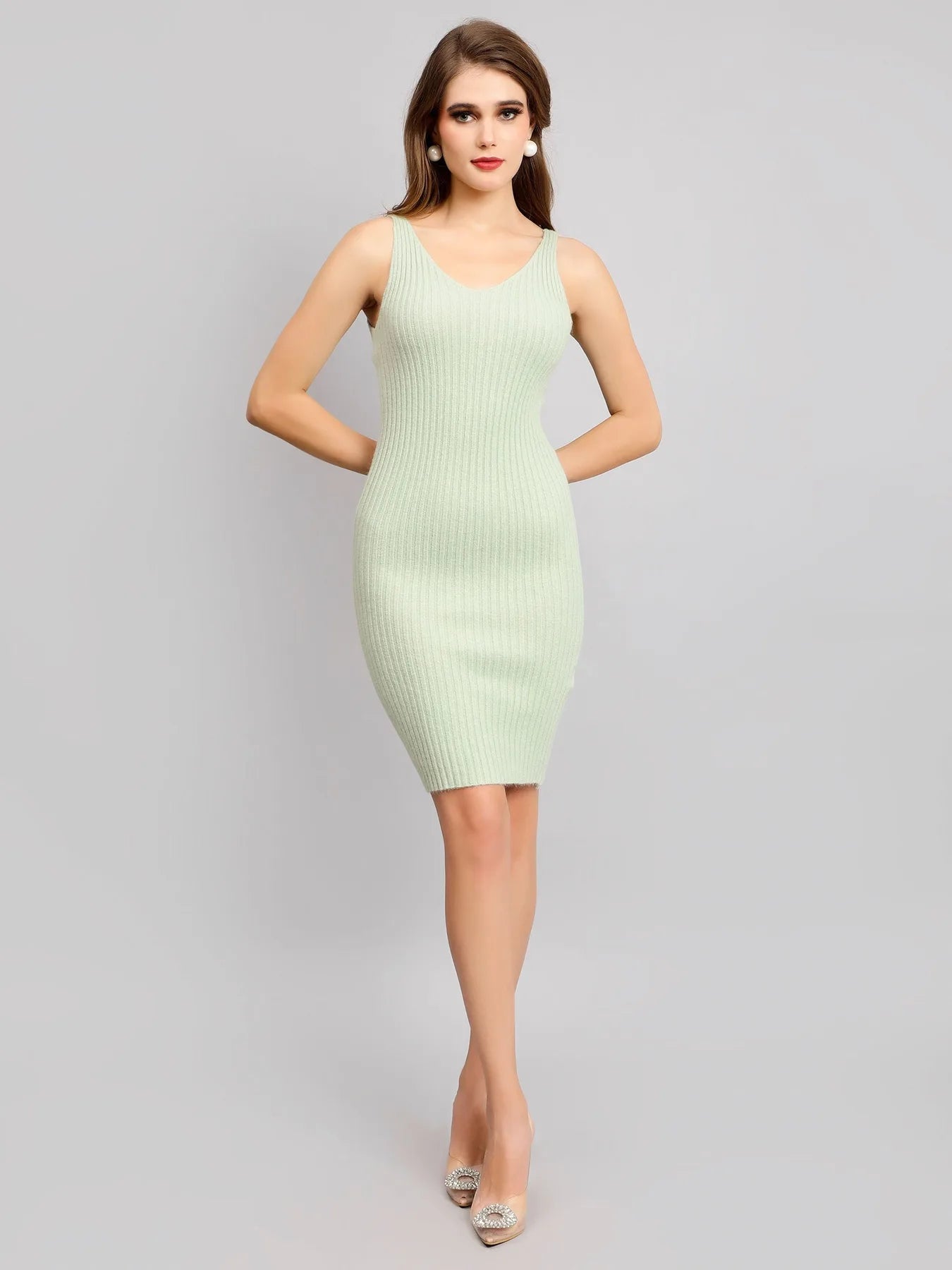 Pearl Embellished Winter Knitted Two-Piece Set
