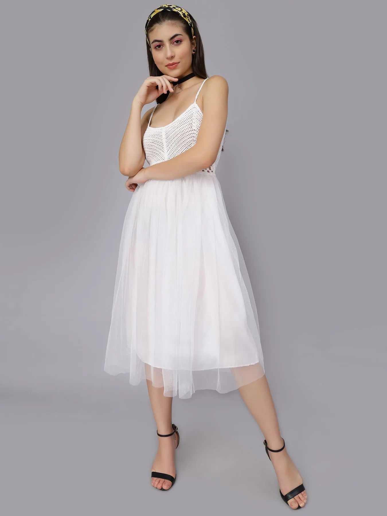 Summer Crochet Tulle Midi Dress