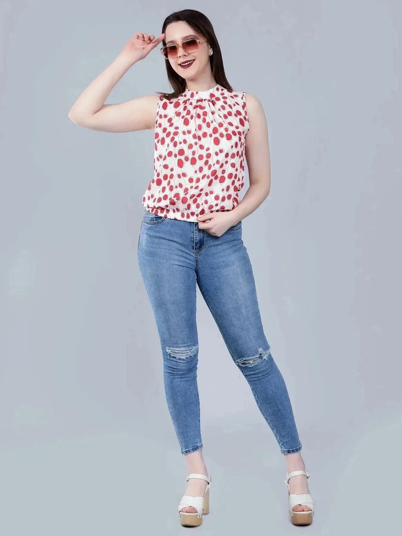 Band Neck Sleeveless Blouse