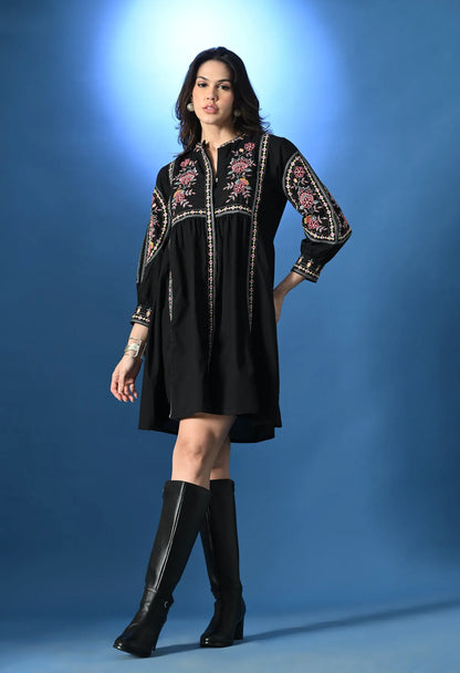 Shellora Embroidered Short Dress