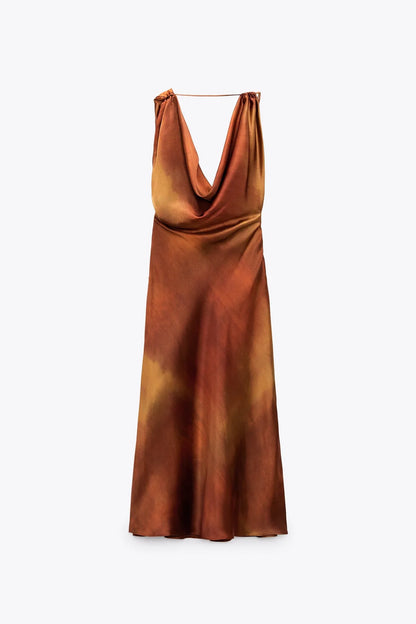 Cowl Neck Satin Dress