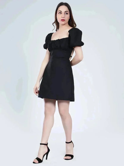 Off Shoulder Puff Sleeves Dress