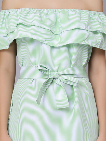 Striped Off-Shoulder Short Dress