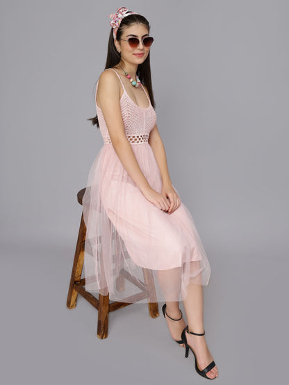 Summer Crochet Tulle Midi Dress