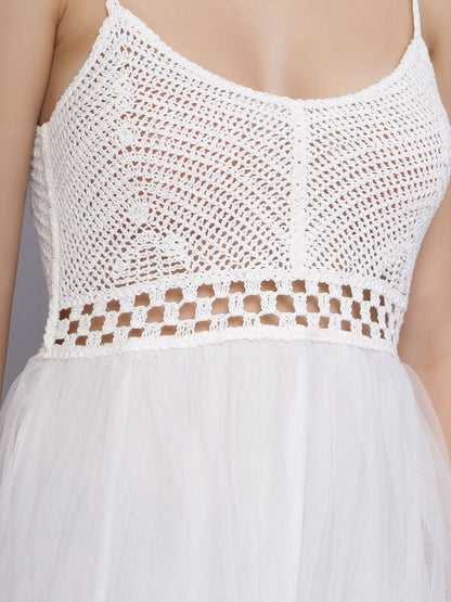 Summer Crochet Tulle Midi Dress