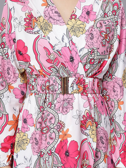 Abstract Floral Pattern Midi Dress