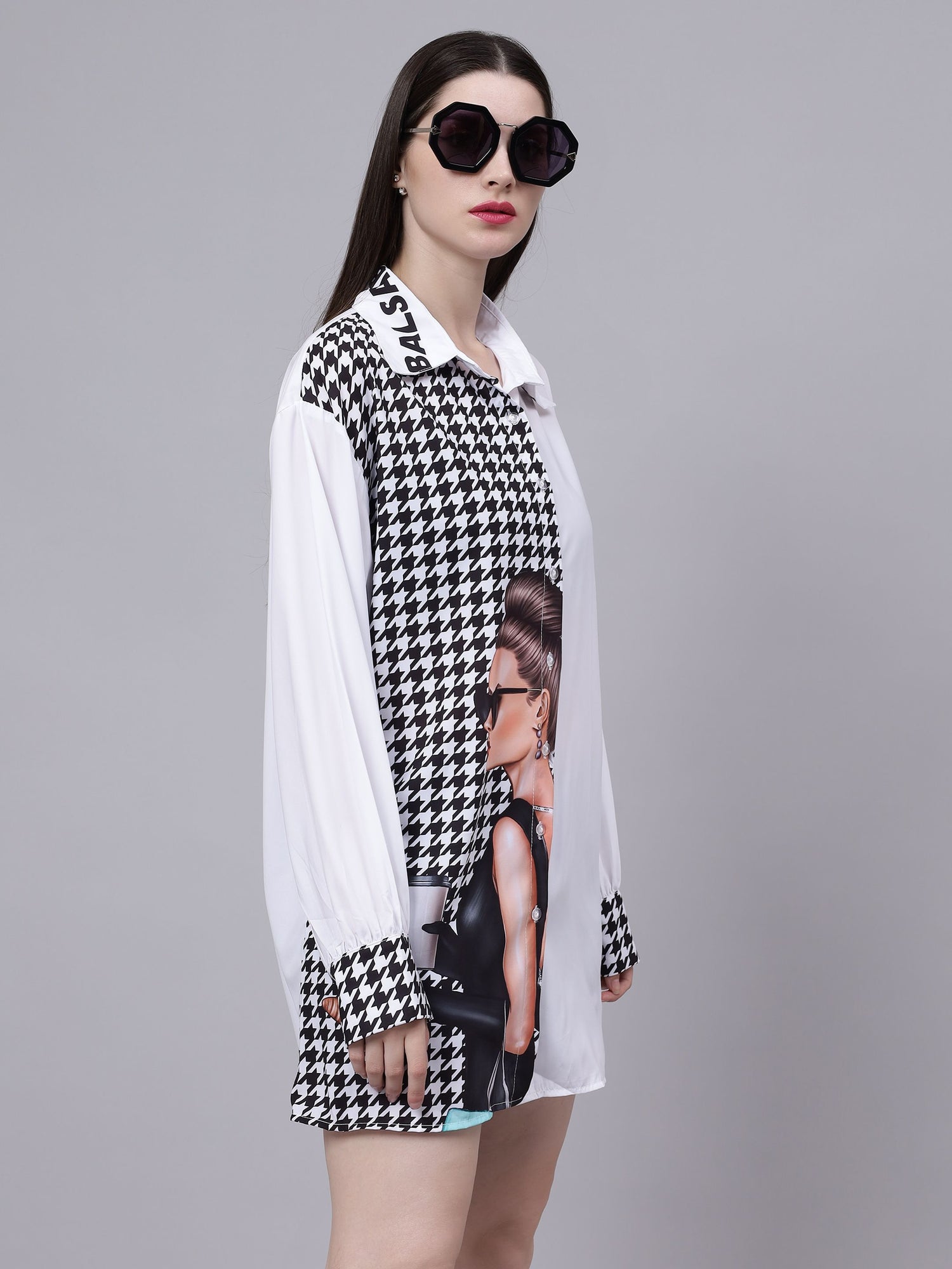 Houndstooth Pattern Oversized Shirt