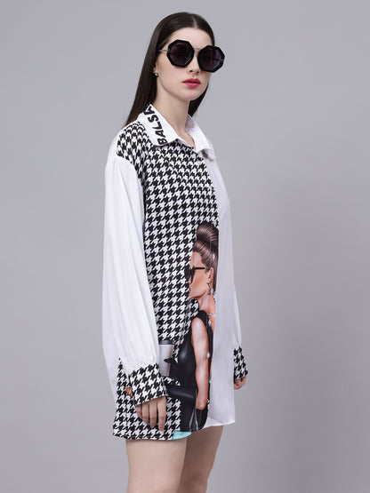Houndstooth Pattern Oversized Shirt